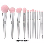 Silver Elegance 11-Piece Diamond Makeup Brush Set – Rose Blush Edition