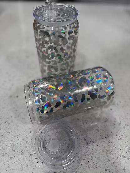 Holographic Cheetah Glass Beer Can- 16 oz