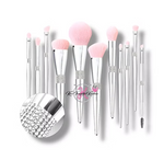 Silver Elegance 11-Piece Diamond Makeup Brush Set – Rose Blush Edition