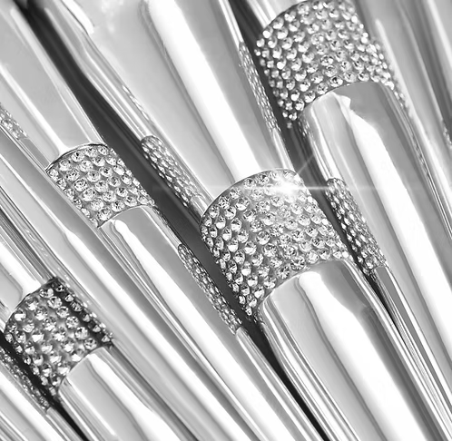 Silver Elegance 11-Piece Diamond Makeup Brush Set – Rose Blush Edition