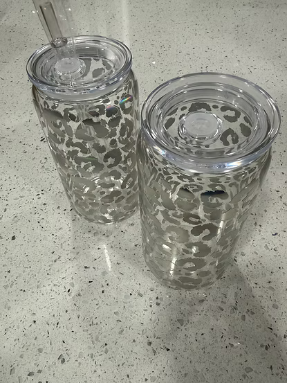 Holographic Cheetah Glass Beer Can- 16 oz
