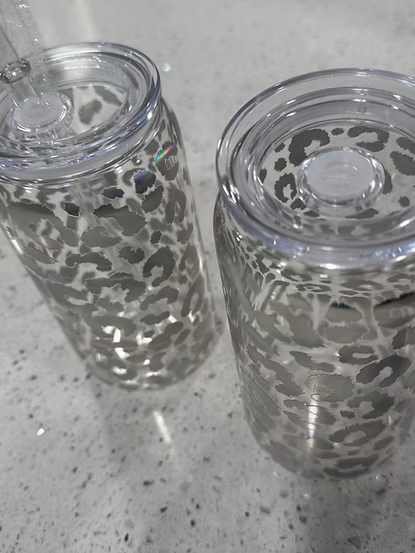 Holographic Cheetah Glass Beer Can- 16 oz