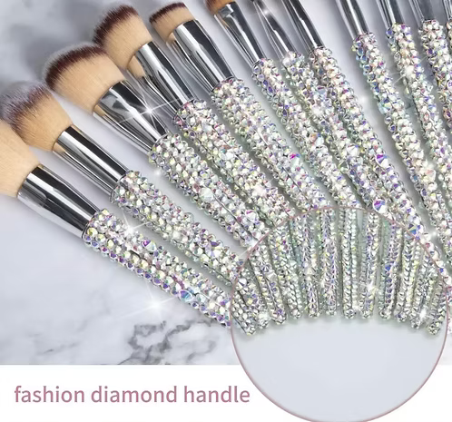 Glam Crystal Handle Makeup Brush Set (12-Piece)