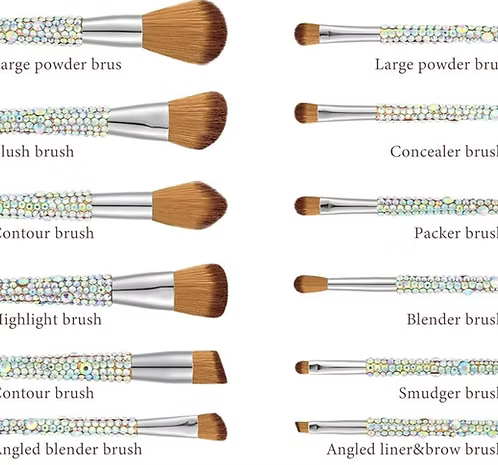 Glam Crystal Handle Makeup Brush Set (12-Piece)